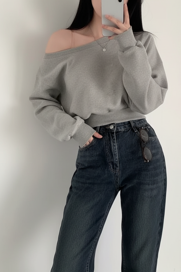 Off-Shoulder Sweater Women Loose Long Sleeve Pullover
