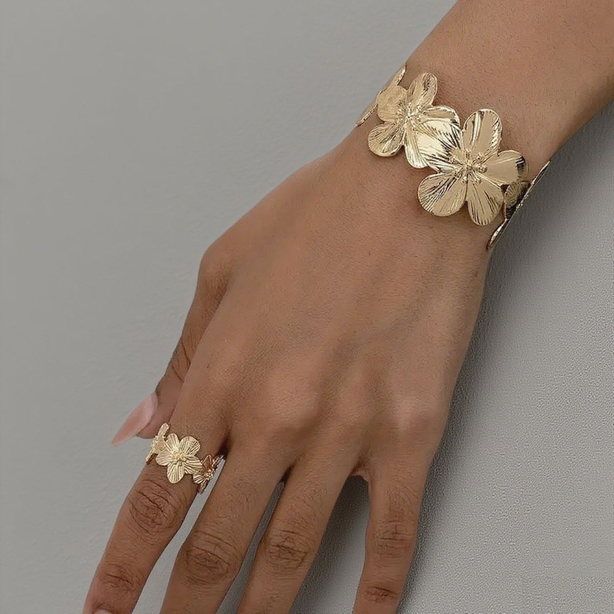 Adjustable Open Bracelet and Ring Set