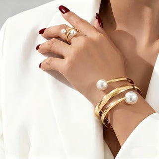 Adjustable Open Bracelet and Ring Set