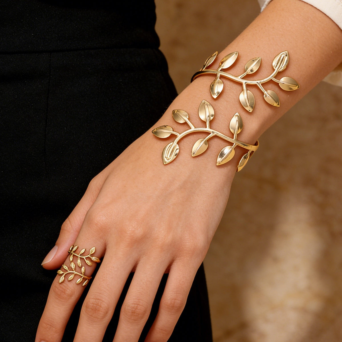 Adjustable Open Bracelet and Ring Set