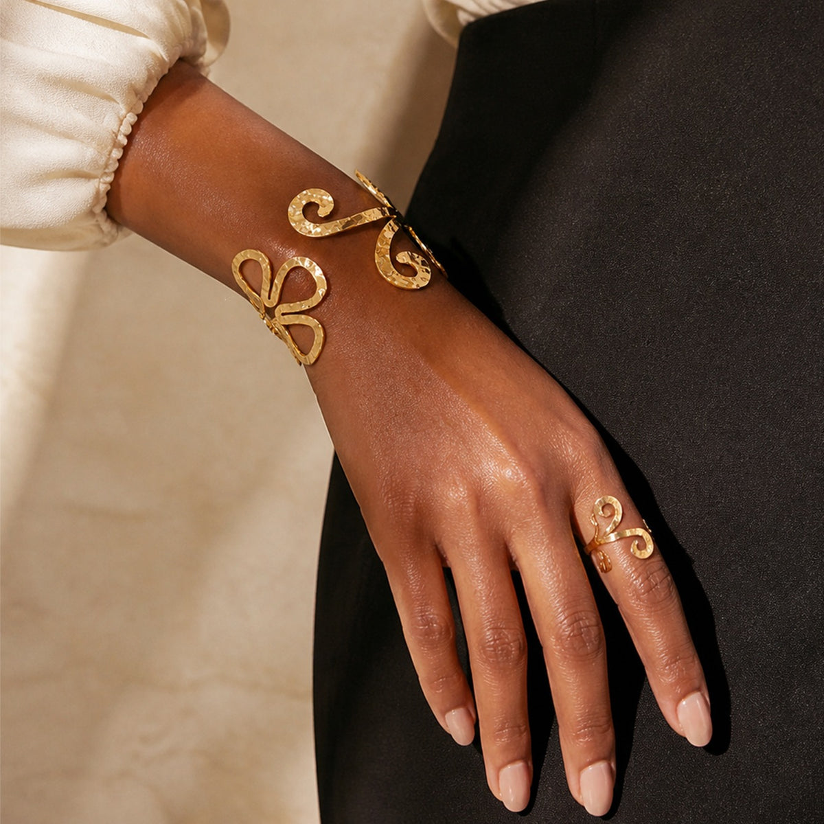 Adjustable Open Bracelet and Ring Set