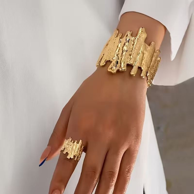 Adjustable Open Bracelet and Ring Set