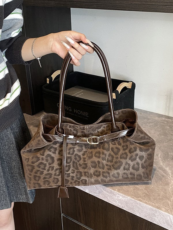 Retro Leopard Print Canvas Tote Bag