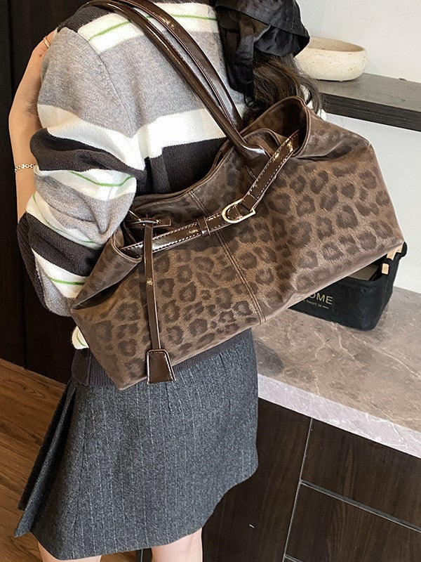 Retro Leopard Print Canvas Tote Bag