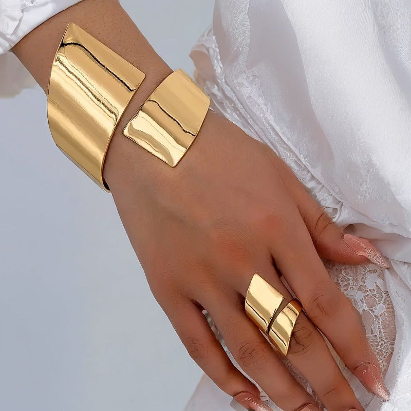 Adjustable Open Bracelet and Ring Set