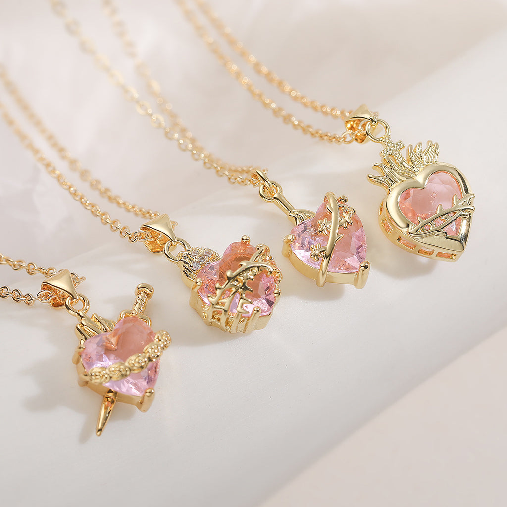 Copper Plated Zircon Heart Pendant Necklace