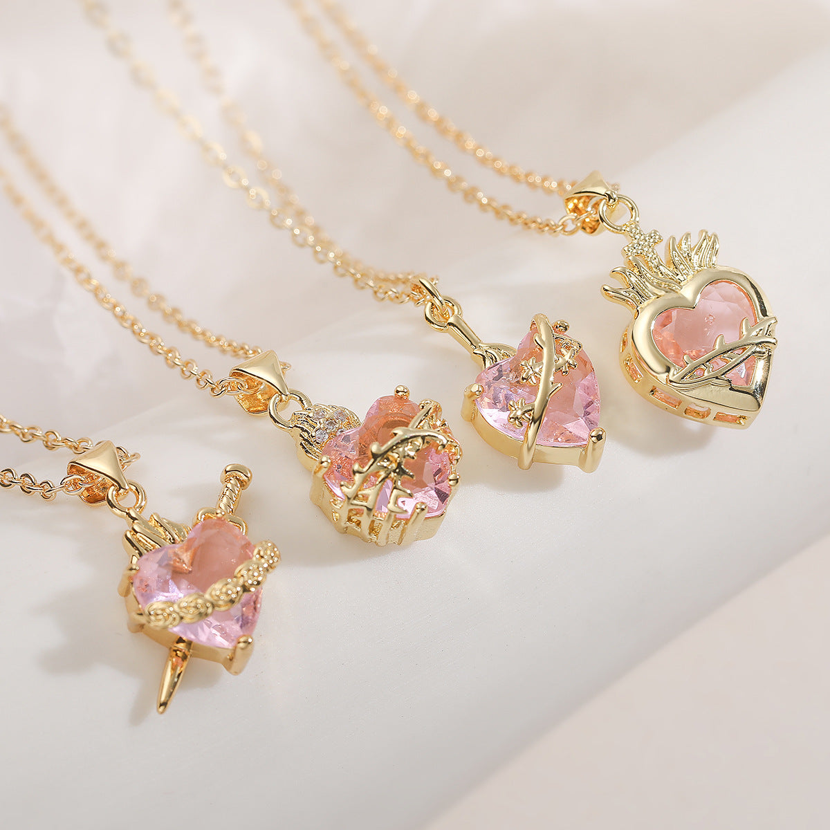 Copper Plated Zircon Heart Pendant Necklace