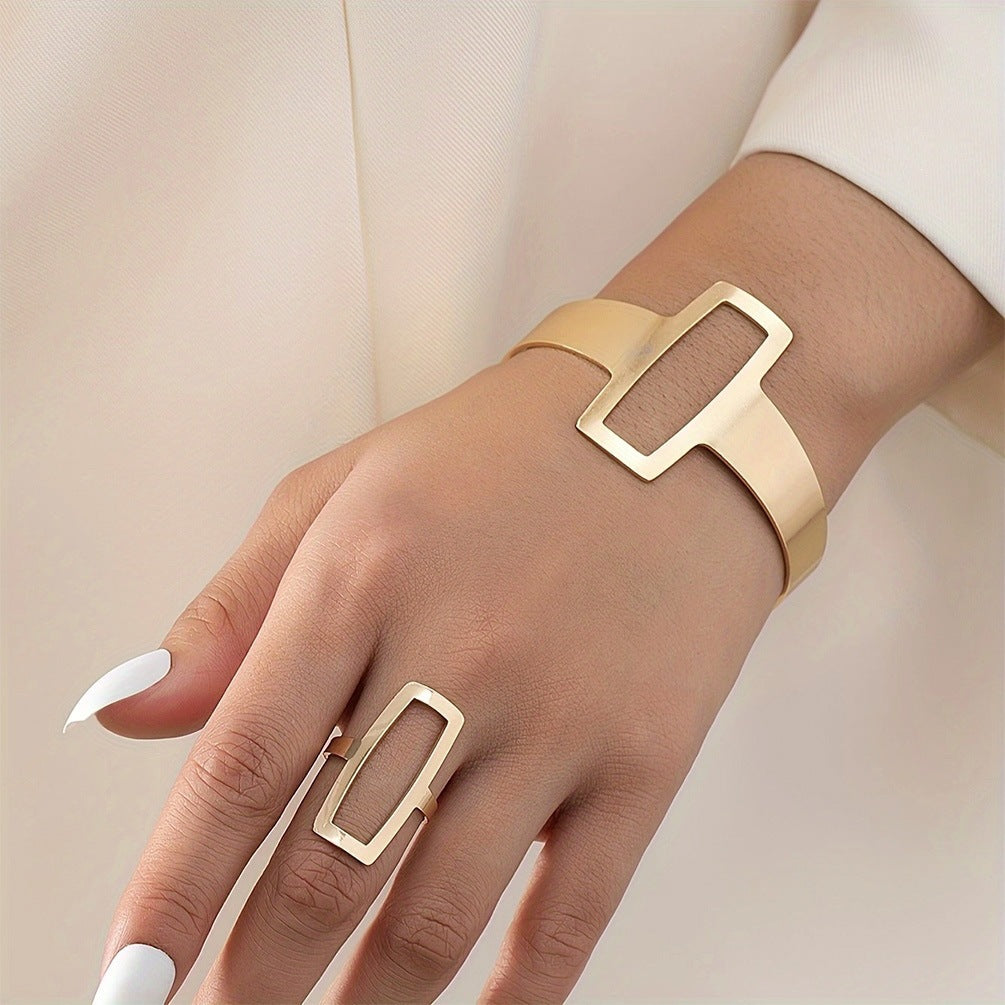 Adjustable Open Bracelet and Ring Set