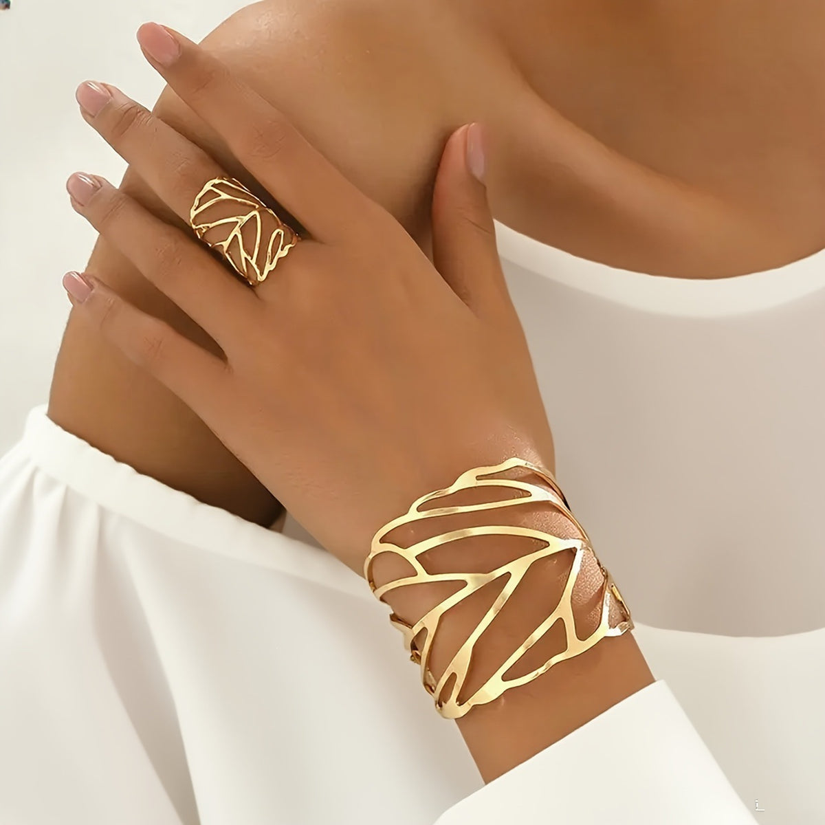 Adjustable Open Bracelet and Ring Set