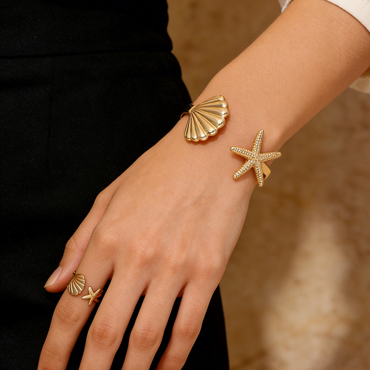 Adjustable Open Bracelet and Ring Set