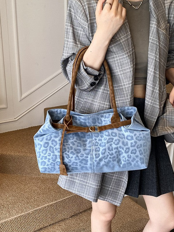Retro Leopard Print Canvas Tote Bag