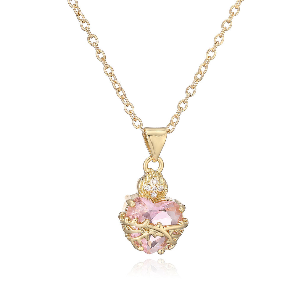 Copper Plated Zircon Heart Pendant Necklace