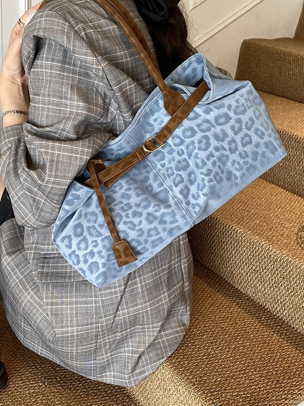 Retro Leopard Print Canvas Tote Bag