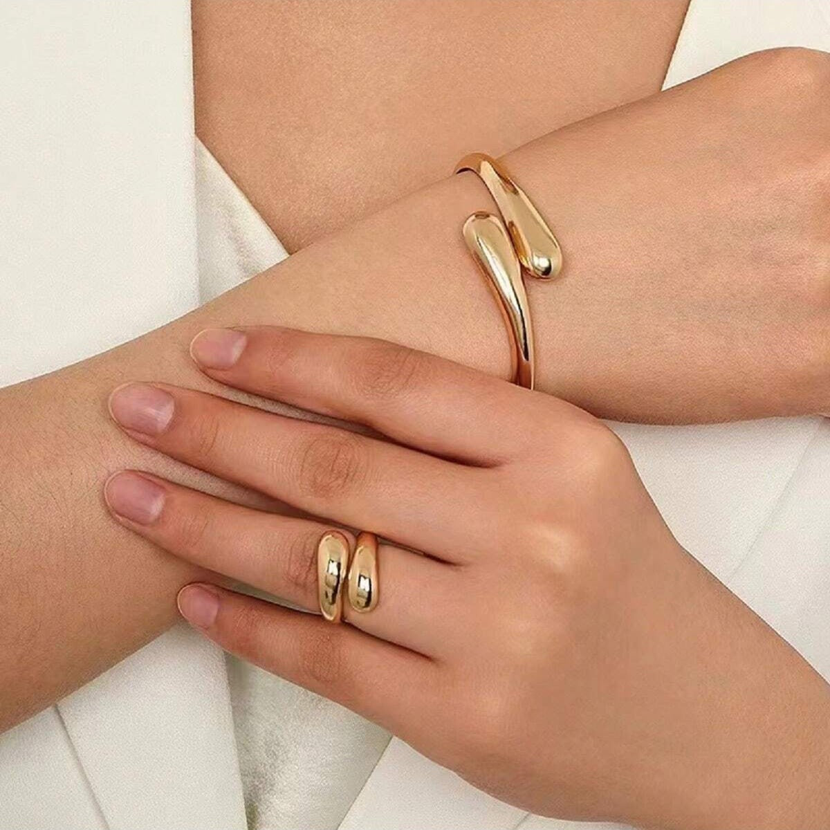 Adjustable Open Bracelet and Ring Set