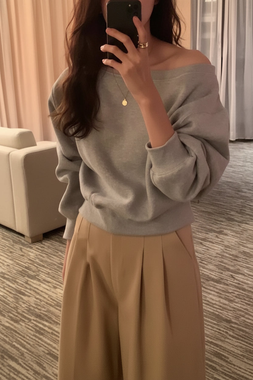 Off-Shoulder Sweater Women Loose Long Sleeve Pullover