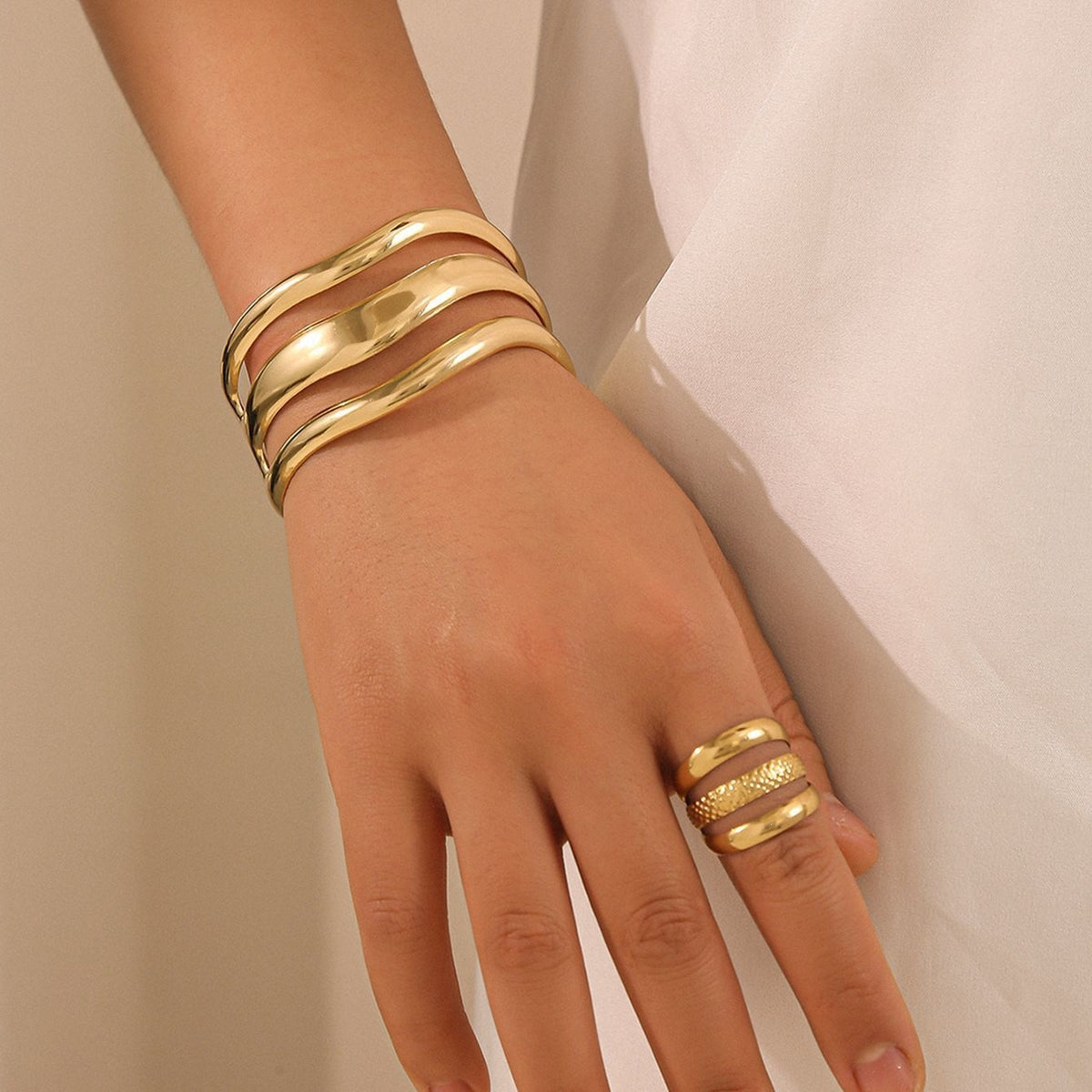 Adjustable Open Bracelet and Ring Set