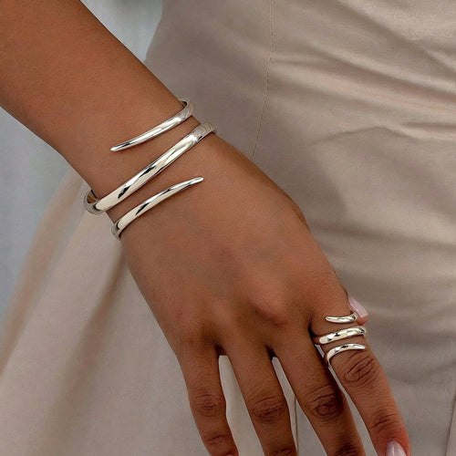 Adjustable Open Bracelet and Ring Set
