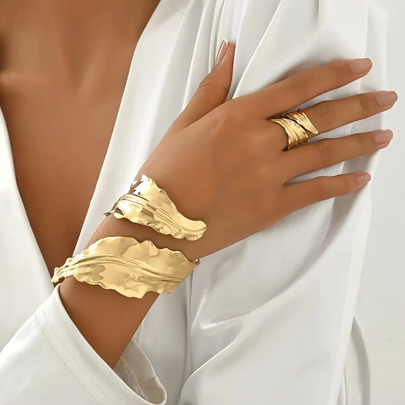 Adjustable Open Bracelet and Ring Set