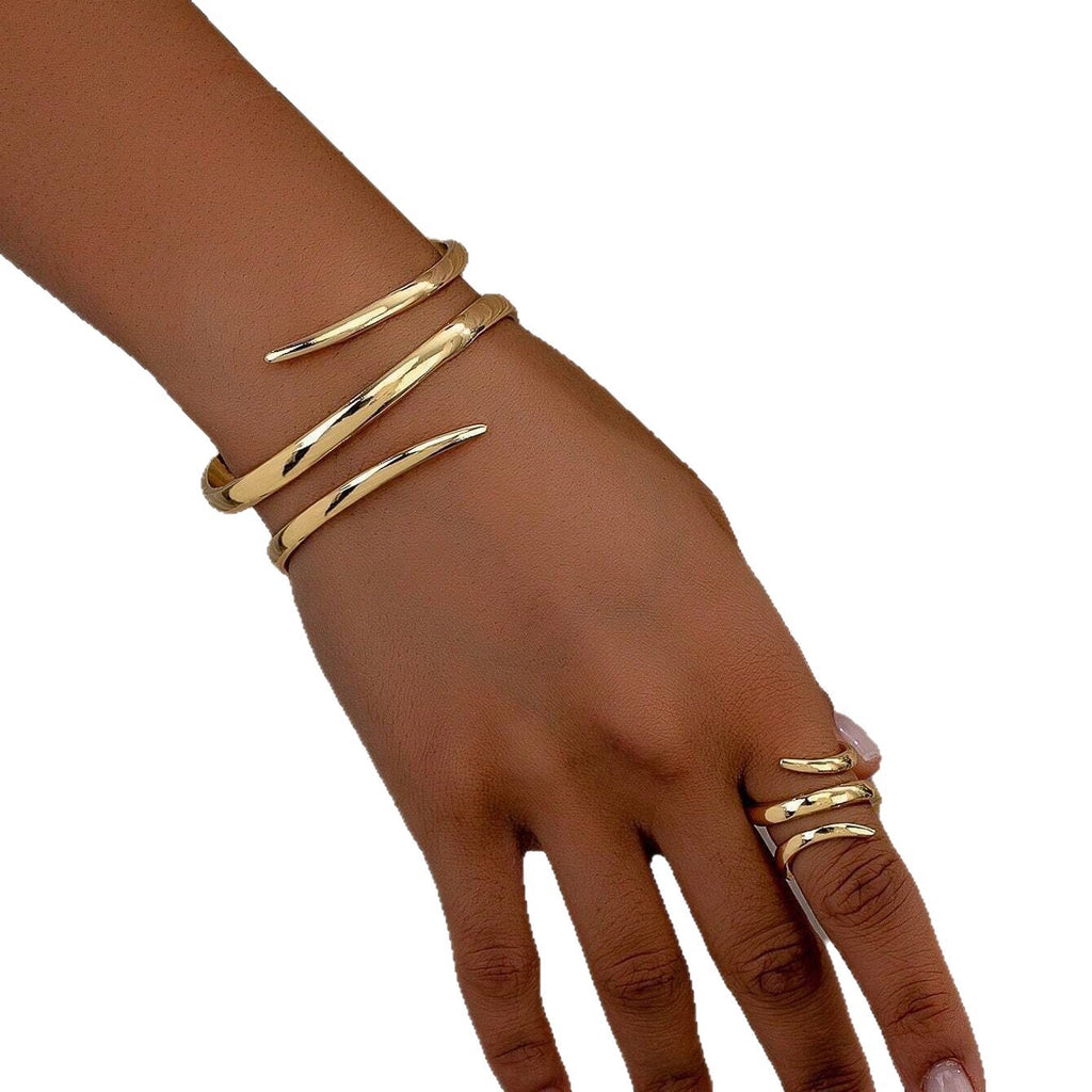 Adjustable Open Bracelet and Ring Set