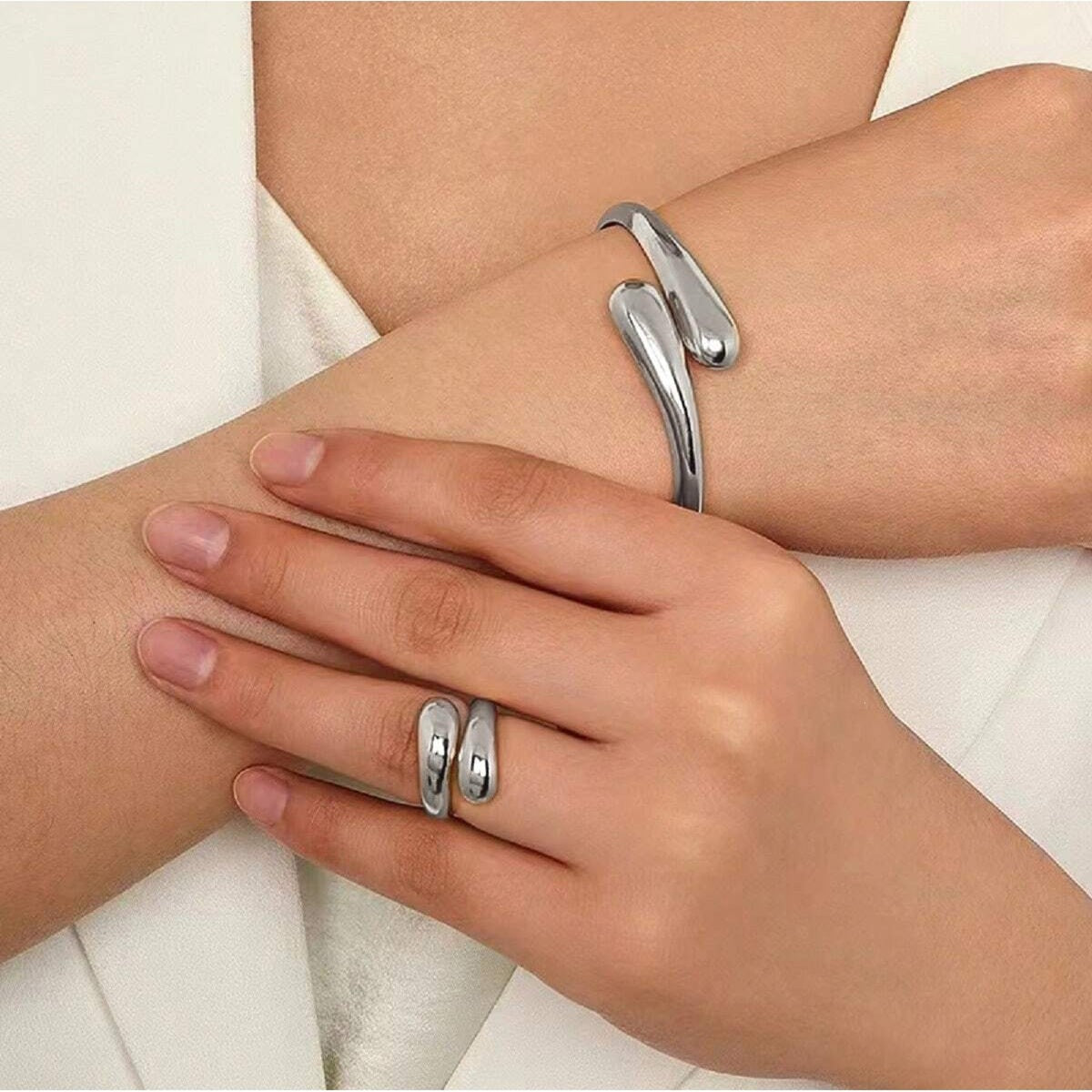 Adjustable Open Bracelet and Ring Set